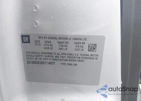 2013 Chevrolet Impala Lt from USA, damaged, VIN 2G1WG5E30D1114377